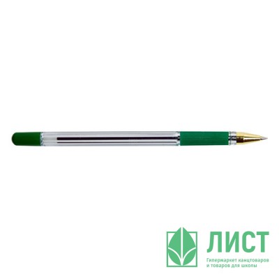 Ручка шариковая  прозрачный корпус  резиновый упор (MC Gold) зеленая арт.MC-04 Ручка шариковая  прозрачный корпус  резиновый упор (MC Gold) зеленая арт.MC-04