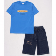 Комплект для мальчика артикул DMB 7449 размерный ряд 34/134-44/164 (футболка+шорты) цвет василек