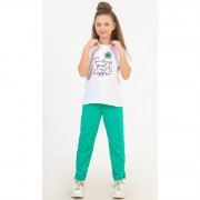 Комплект для девочки артикул DMB 2936 размерный ряд 34/134-44/164 (футболка+брюки) цвет зеленый
