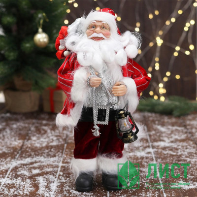 Игрушка декор. &quot;Дед Мороз в красной полосатой шубе с подарками&quot; 30см арт.6949628 Игрушка декор. "Дед Мороз в красной полосатой шубе с подарками" 30см арт.6949628