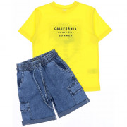 Комплект для мальчика артикул DMB 7448 размерный ряд 28/104-32/128 (футболка+шорты) цвет желтый