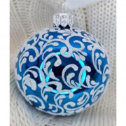Шар стекло 6,5см "Вьюнок-веточка морозная" синий арт.КР-65-18470/5