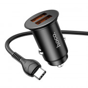 Блок питания автомобильный 2 USB, HOCO NZ1,Developer,кабель Type-C цв.чёрный