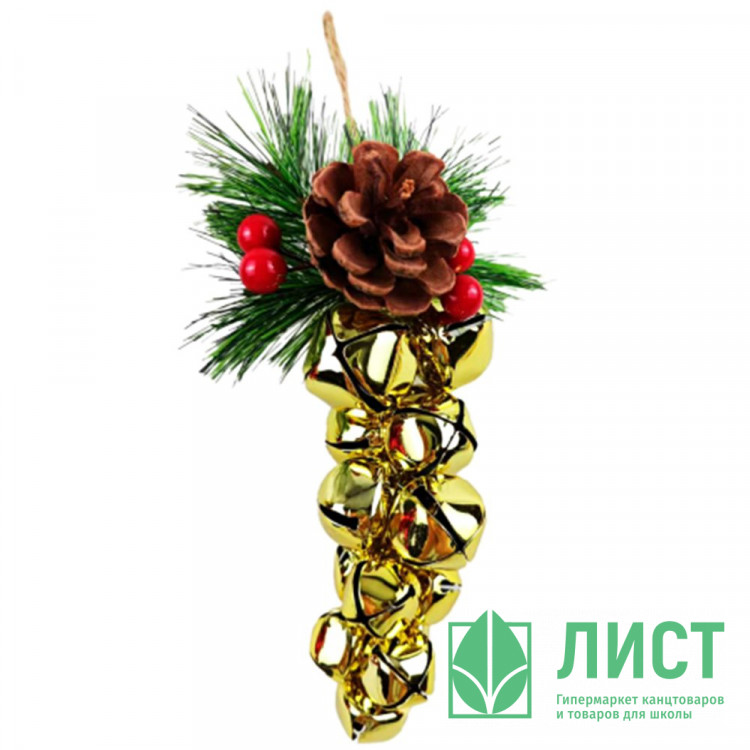 Украшение декор.подвеска металл. "Бубенчики с декором" 09*17см, гроздь цв.золото арт.94623