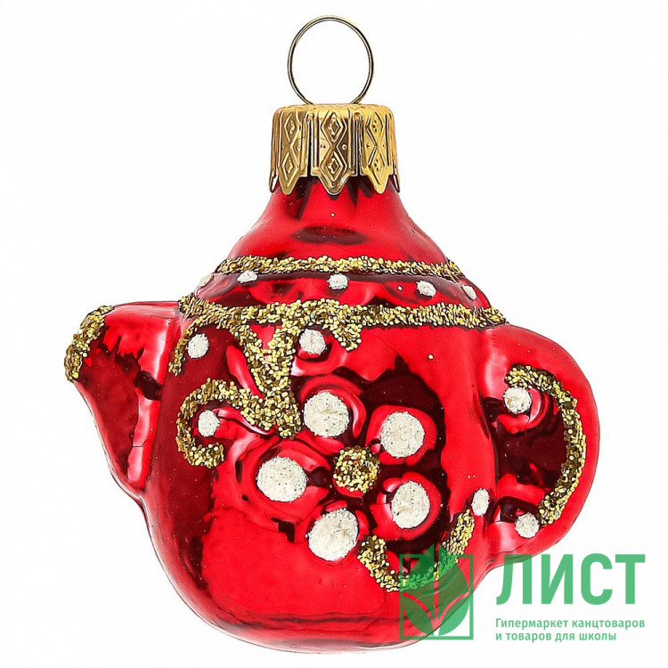 Украшение на ёлку стекло 07см "Чайник" красный п/у арт.ФУ-161/4