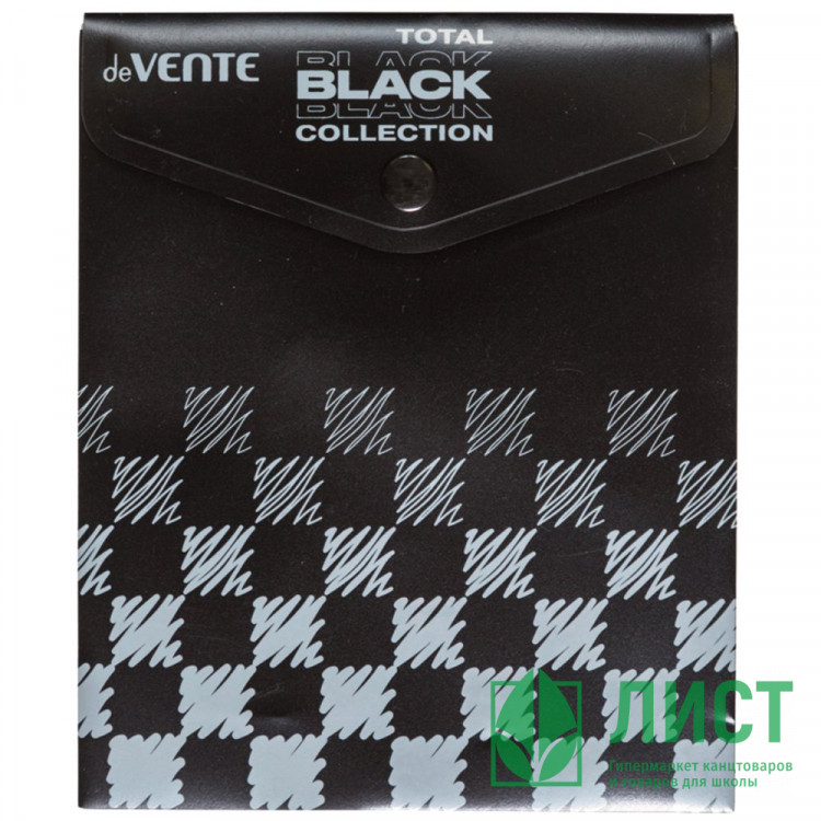 Папка-конверт на кнопке deVENTE TOTAL BLACK A6 (140*170мм) 180 мкм, непрозрачная черная с дизайном , индивидуальная маркировка
