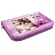 Пенал 1 отделение с откидной планкой (ОНИКС) ПКТ 07-20  МАХ Котик в горошках 190х130мм полиэстер арт.87226