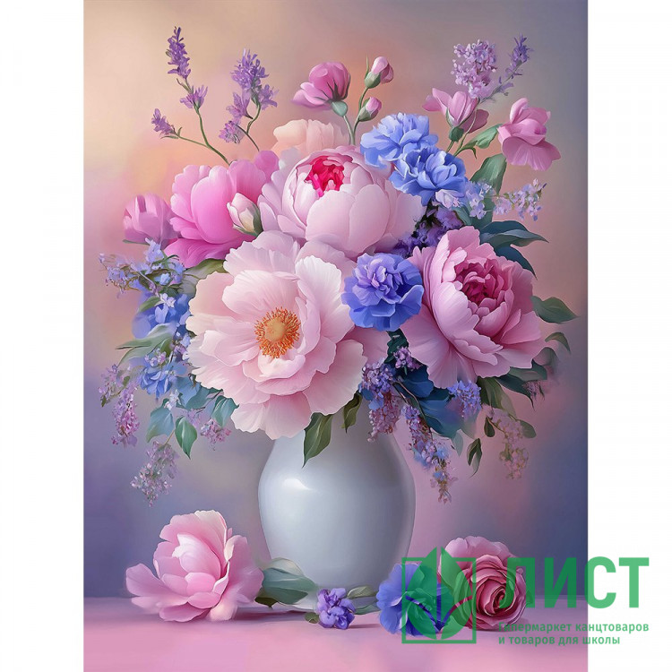 Алмазная мозаика 30х40см (Феникс) Букет розовых пионов без подрамника полное заполнение арт.71367