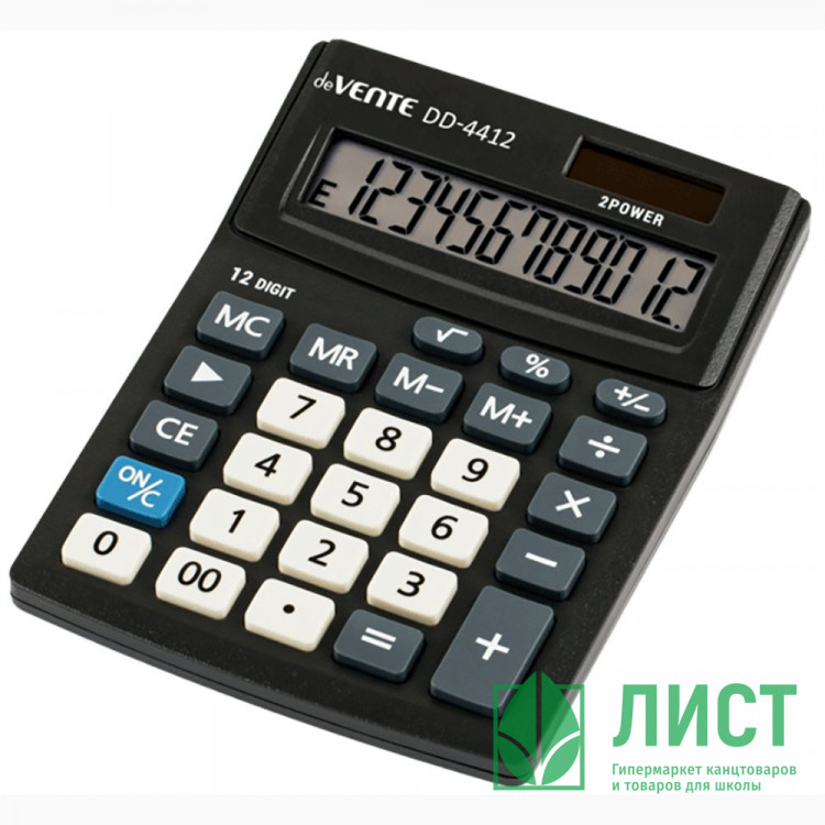 Калькулятор настольный 12 разрядный двойное питание  deVENTE 102*137*31 (DD-4412) черный (Ст.1)