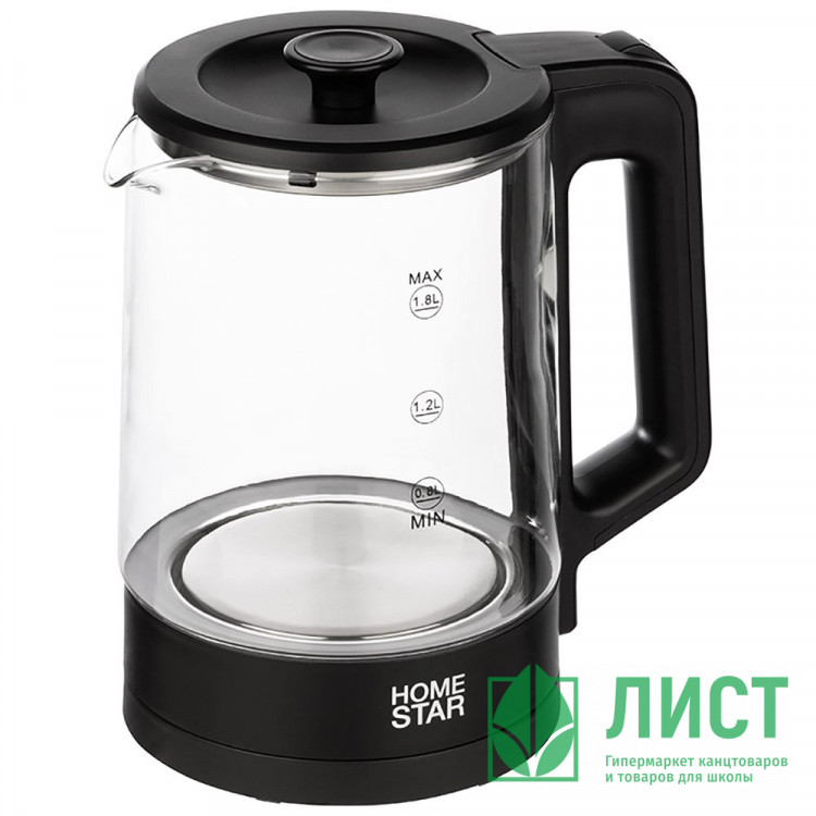 Чайник стекло 1,8л Homestar, арт. HS-1008, черный, 1500Вт