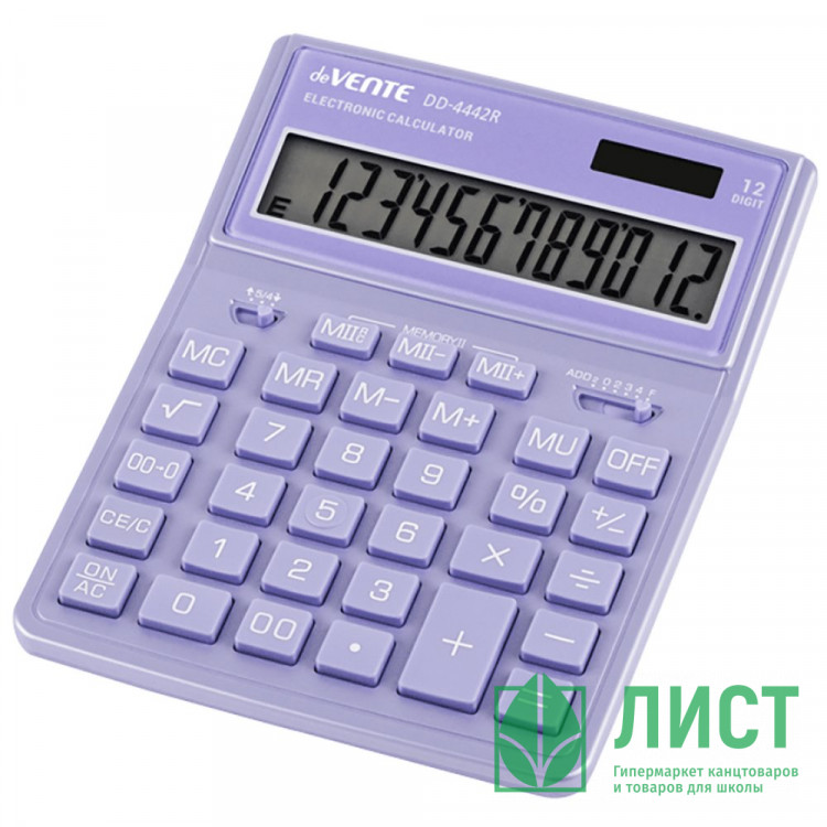 Калькулятор настольный 12 разрядный двойное питание  deVENTE 155*204*33 (DD-4442Р) сиреневый (Ст.1)