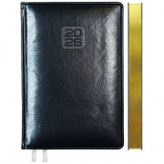 Ежедневник датированный 2026 "deVENTE "Bravo" A5 (145 ммx205 мм) 336 стр, белая бумага 70 г/м² с золотым срезом, печать в 2 краски, твердая обложка из искусственной кожи с поролоном, отстрочка, термо тиснение, закругленные уголки, перфорация, 2 ляссе, в т