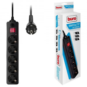 Сетевой фильтр BURO 500SH-5-B, 5м, 5 розеток черный