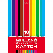 Цветной картон А4 10 листов 10 цветов мелованный двухсторонний Hatber Креатив Сет арт.10Кц4_05934