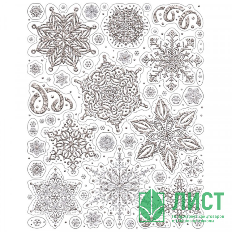 Украшение-наклейка на окно 30*38см "Снежинки серебро" арт.90276