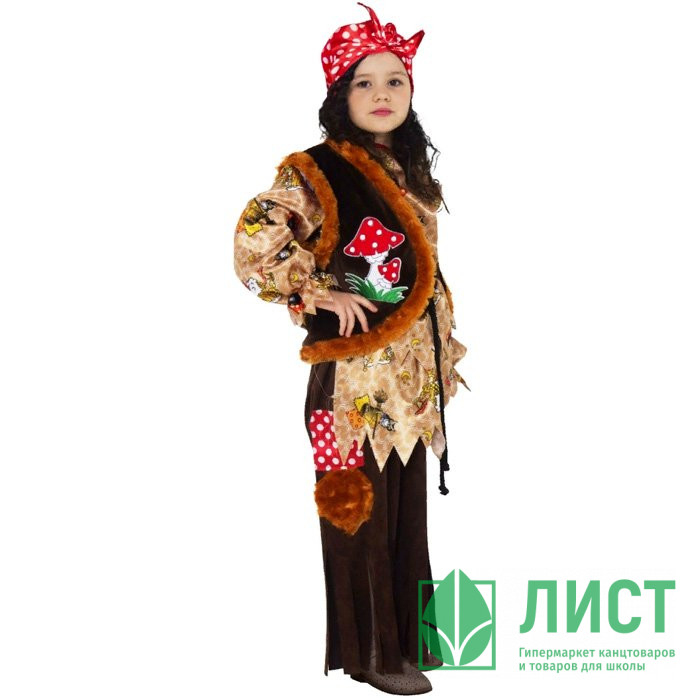 Костюм Д (РУССКАЯ СКАЗКА) Баба-Яга (блузка,юбка,жилет,шапка) р.32/122-38/146 ткань арт.22-47