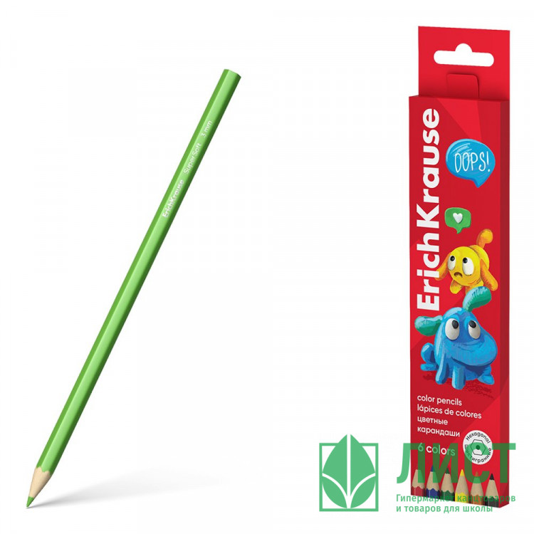 Карандаши цветные (ErichKrause) Jolly Friends 6 цветов шестигранные 3мм арт.61791