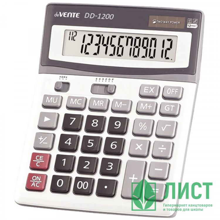 Калькулятор настольный 12 разрядный двойное питание  deVENTE 140*178*46 (DD-1200) черный, метал.панель