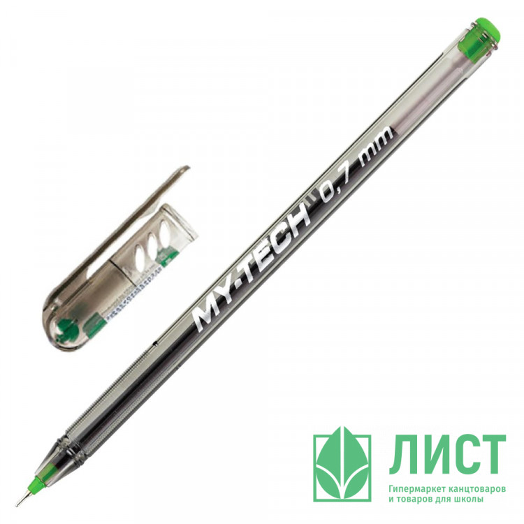 Ручка шариковая прозрачный корус (Pensan) MY-TECH зеленая/масло/игла 0,7мм арт. (Ст.25)