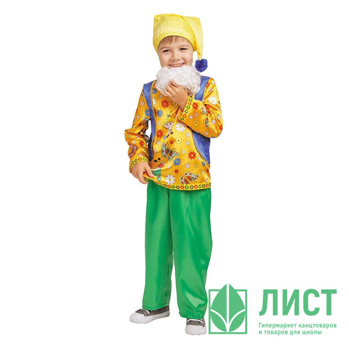 Костюм для мальчика Гном Кузьма (рубашка,брюки,колпак,борода) р.26/104-34/134 ткань арт.1008 к-18