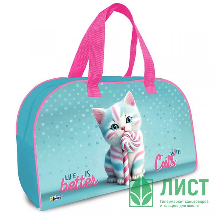 Сумка детская (ОНИКС) С-15 Котик Карамелька для внешкольных занятий фольга 350х230х145мм