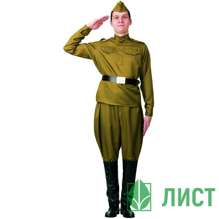 Костюм взрослый Солдат галифе (гимнастерка,брюки,головной убор,ремень) р.46 ткань арт.2031-1-46