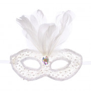 Маска карнавальная на глаза пластик/перья "Снежная королева" цв.белый арт.771-139