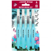 Набор кистей синтетика 4штуки в наборе (deVENTE) Water Brush с резервуаром для воды S/V/L/плоская 4мм арт.8072353