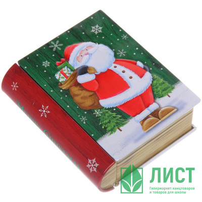 Банка жестяная &quot;Книга. Дед Мороз с подарками&quot; 11,5*10*3,8см арт.894-420 Банка жестяная "Книга. Дед Мороз с подарками" 11,5*10*3,8см арт.894-420