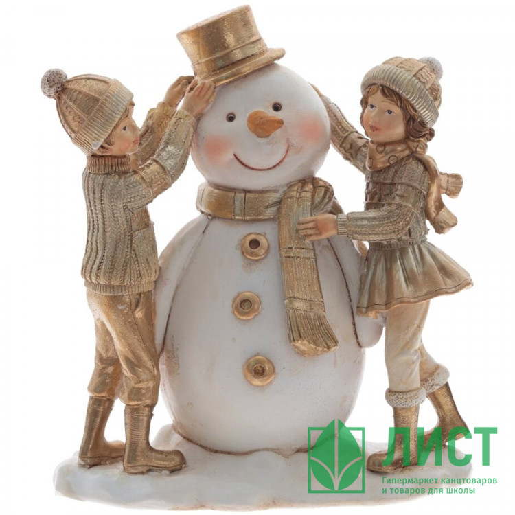 Статуэтка декоративная "Снеговик и дети" 17,5см арт.811159
