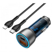 Блок питания автомобильный 1 USB 3.0, Type-C HOCO NZ8, Sprinter, 43Вт, QC3.0, PD, кабель Type-C-8-pin, цвет: синий