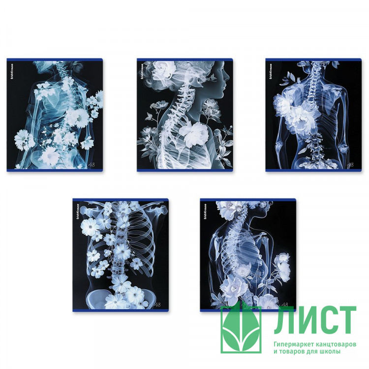 Тетрадь А5 клетка 48 листов скоба (ErichKrause) Flower Ray металлизированный голографический картон ассорти арт.63314