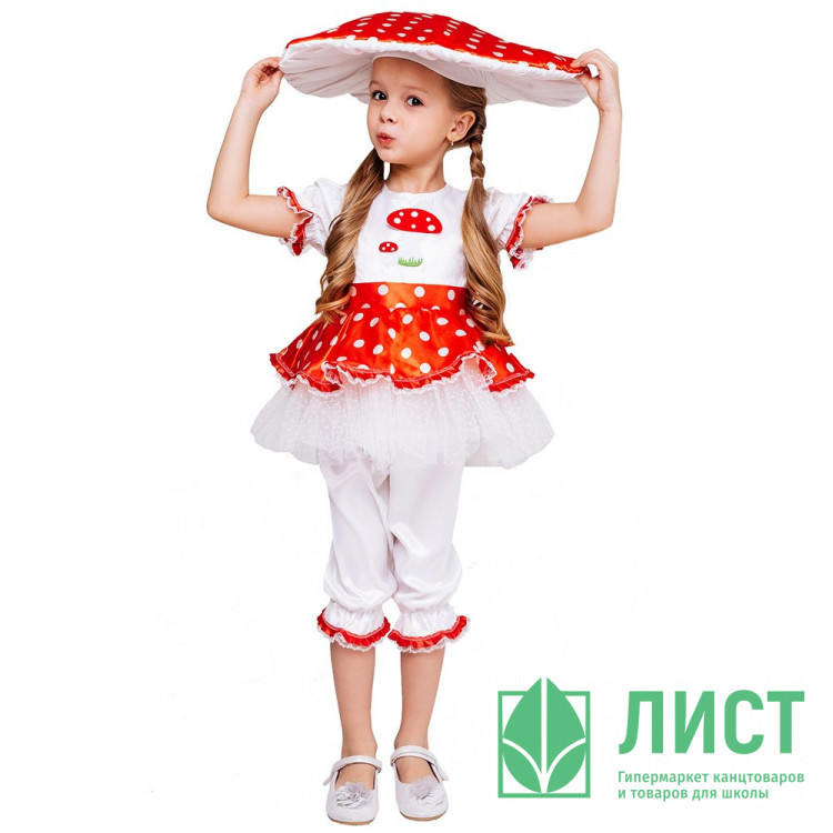 Костюм Д Мухомор (платье,панталоны,шапка) р.30/116-32/128 ткань арт.2068 к-19