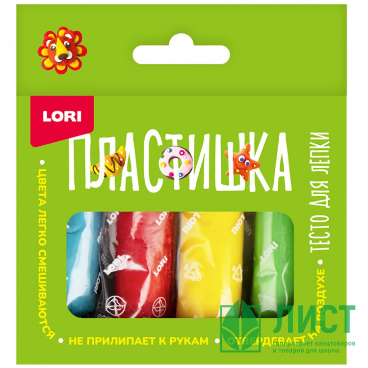 Тесто для лепки Пластишка 4 цветов по 30 грамм коробка (LORI) арт.Тдл-046