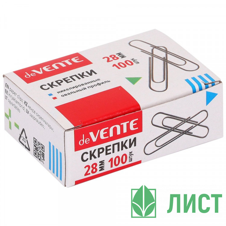 Скрепки никелевые 28мм овальные 100шт/уп. deVENTE арт.4135602