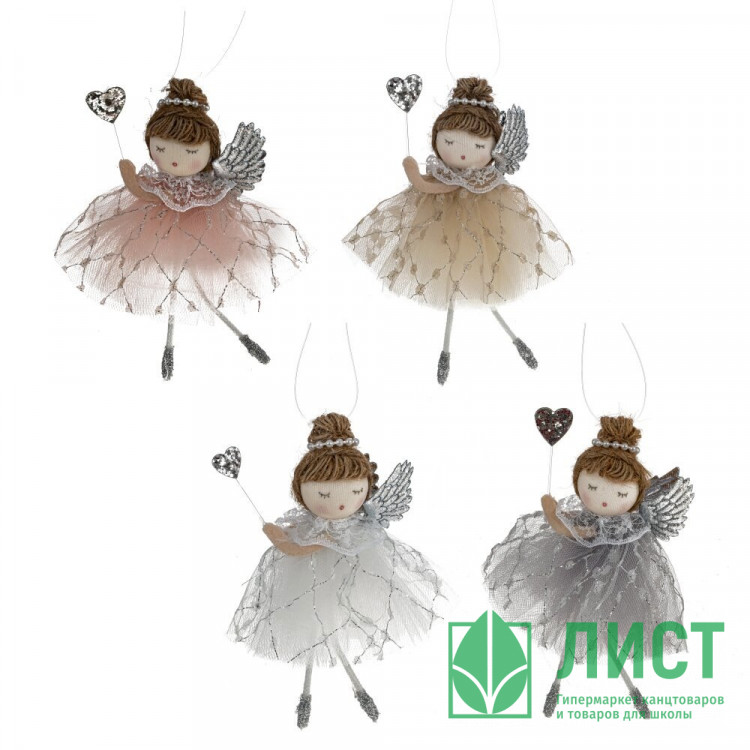 Украшение декор.подвесное текстиль "Ангел" 15см цв.асс. 4вида арт.791281