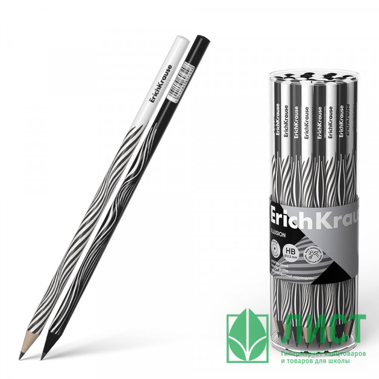 Карандаш чернографитный ErichKrause без ластика Illusion HB круглый корпус черно-белый арт.60729 (Ст.42)