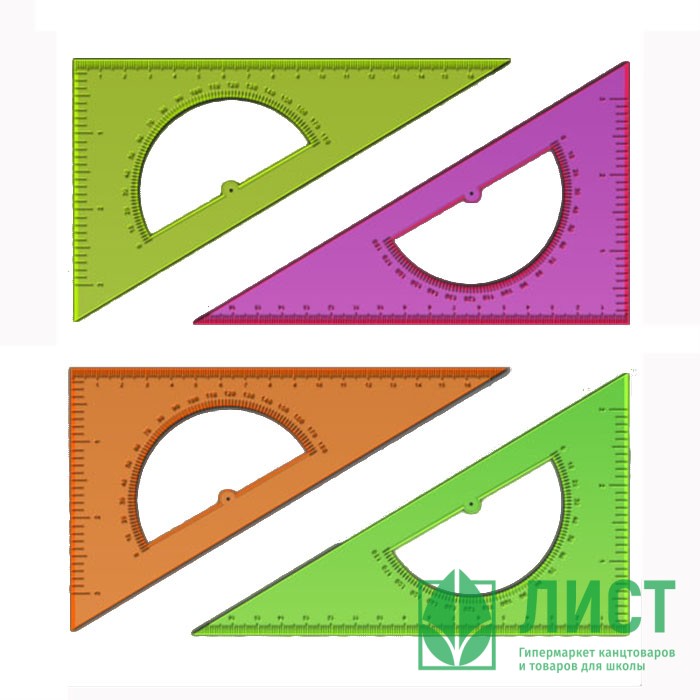 Угольник 16см 30° (СТАММ) с транспортиром флюоресцентные отливная шкала арт.ТК01