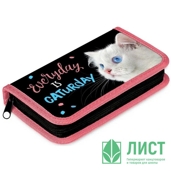 Пенал 1 отделение (Hatber) Белый котик 210х115мм арт.NPn_59346