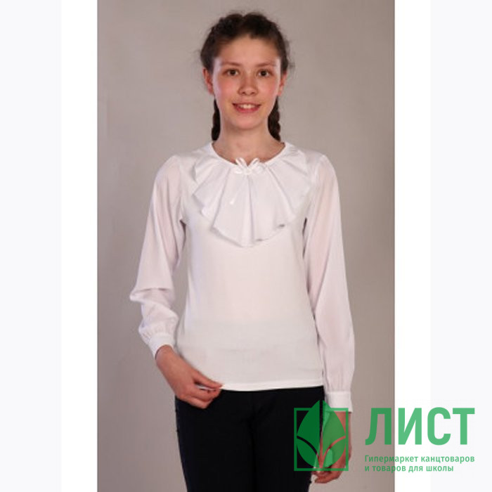 Джемпер для девочки трикотажный (Ликру) длинный рукав цвет белый арт.0011 МИЛЕНУШКА размерный ряд 36/146-42/164