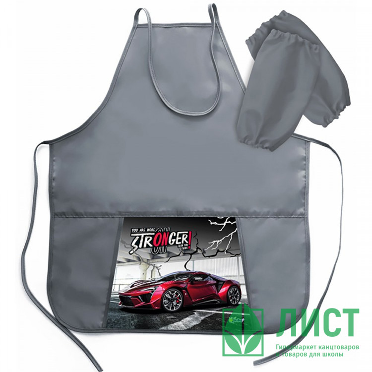 Фартук для детского творчества (ОНИКС) арт ФН-31-1 тонкий с карманами, с нарукавниками Красное авто 535*445 мм