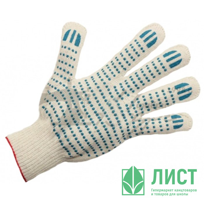 Перчатки хлопчатобумажные с ПВХ  10 класс 6 ниток точка белые 166 тэкс
