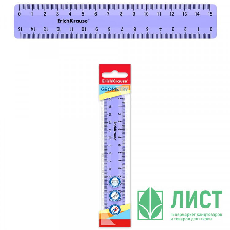 Линейка 15см пластиковая ЕК Pastel, фиолетовая арт.49537(Ст.1/20)