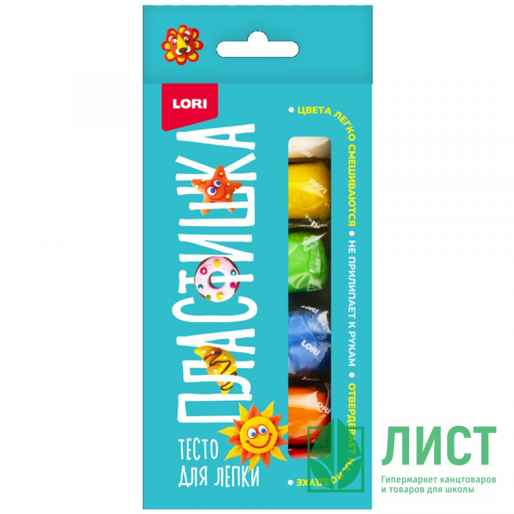 Тесто для лепки Пластишка 6 цветов по 30 грамм коробка (LORI) арт.Тдл-048