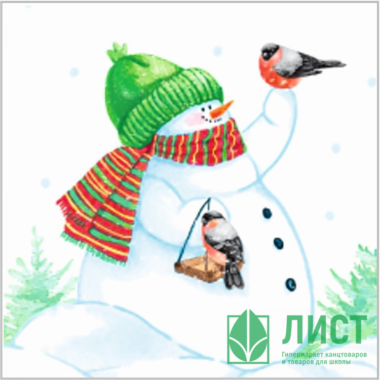 Салфетки бумажные 24*24см 1 слой 40шт/уп. Desna "Снеговик и снегири" арт.25195