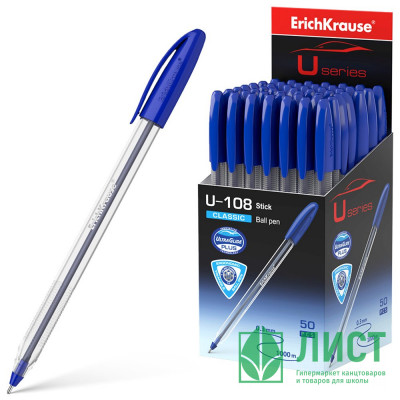 Ручка шариковая прозрачный корпус (ErichKrause) U-108 Classic синий, 1мм, игла арт.47564 (Ст.50) Ручка шариковая прозрачный корпус (ErichKrause) U-108 Classic синий, 1мм, игла арт.47564 (Ст.50)