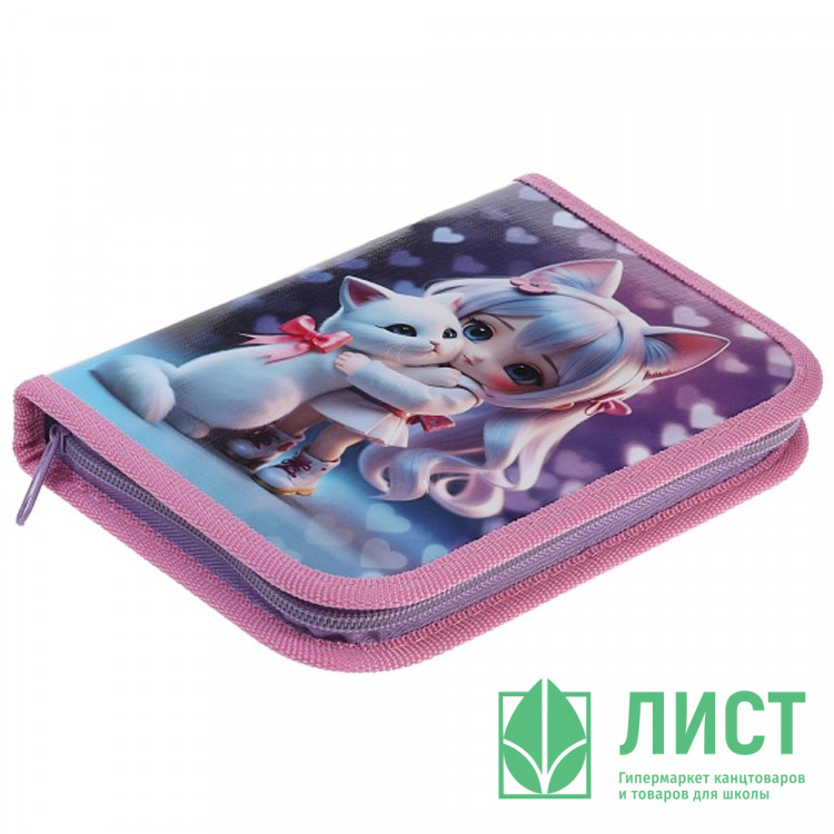 Пенал 1 отделение с откидной планкой (Hatber) Мой котик 190х130мм глянцевое ламинированиес таблицей умножения арт.NPn_44055