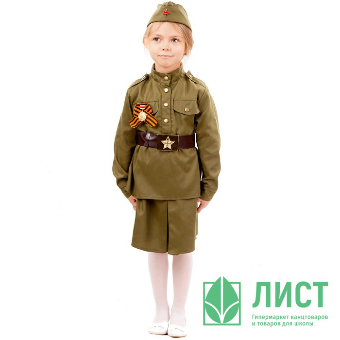 Костюм для девочки Солдатка (гимнастерка,юбка,пилотка,ремень) р.38(146) арт.2033 к-18-38-146