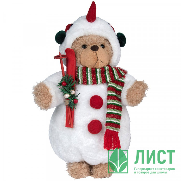 Игрушка декор. "Медведь в костюме снеговика" 40см в белой шубке арт.92788