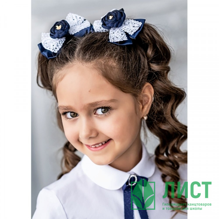 Бант для волос синий Галактус 10см